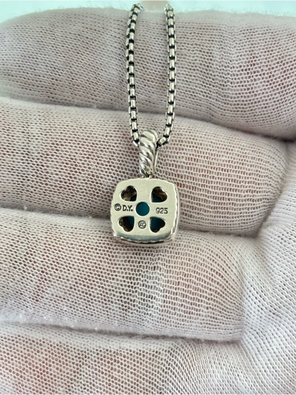 David Yurman Petite Albion Pendant Necklace with Turquoise & Diamonds 17" - Picture 3 of 9